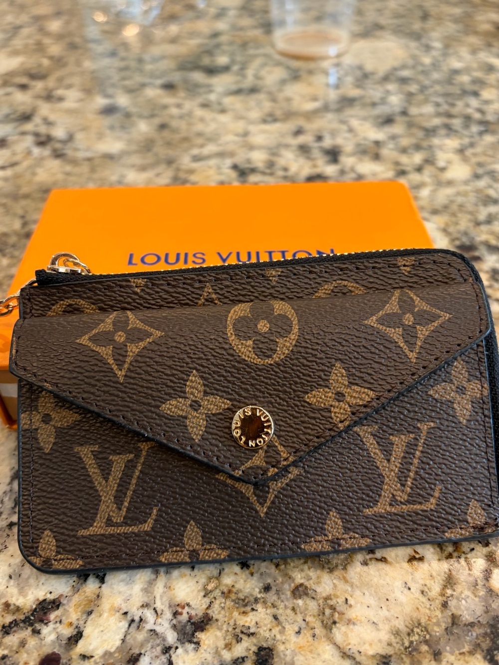 NWB New Louis Vuitton Monogram Recto Verso Card Holder Key Ring Black Brown READ